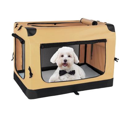 China Sustainable Portable Dog Crate For Medium Large Dogs With 3 Door Mesh Mat Collapsible Dog Crate Zipper Lock For Indoor And Outdoor for sale