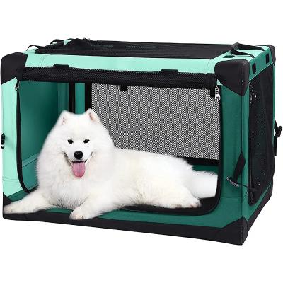 China Viable Dog Crate Adjustable Canvas Cover By Spiral Iron Pipe Reinforce Dog Crate 3 Door Soft Sided Seam Design for sale