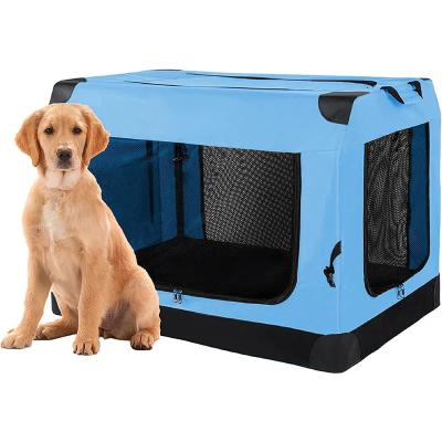 China Viable Dog Crate Adjustable Canvas Cover By Spiral Iron Pipe Reinforce Dog Crate 3 Door Soft Sided Seam Design for sale