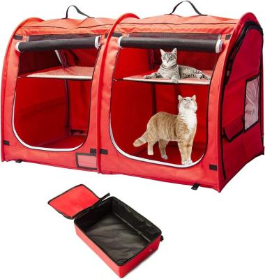 China 2 Viable Portable Pet Carriers for Cats Cat Condo Collapsible for Car Travel with Portable Carry Bag Hammocks Mats and Trash Can for sale