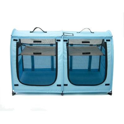 China Portable Windproof Twin Room Compartment Show Cat CageEasy To Fold Comfortable Carry Kennel Puppy Dog Travel Home Crate for sale