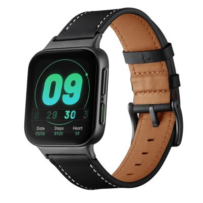 China Adjustable Genuine Leather Watch Strap For Oppo Black Smart Watch Connector Strap Replacement Watch Band Strap Accessories for sale