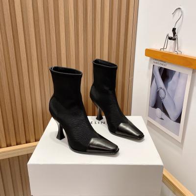 China Flat Punk Style Women Chunky Boots Leather Microfiber Leather Women's High Boots Thick High Heel Black Goth Shoes Platform Calf Boots for sale