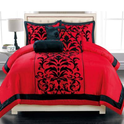 China Hot Selling Folded Modern Bedroom Fluffy Comforter Sets Red Luxury Bedding Comforter Set for sale