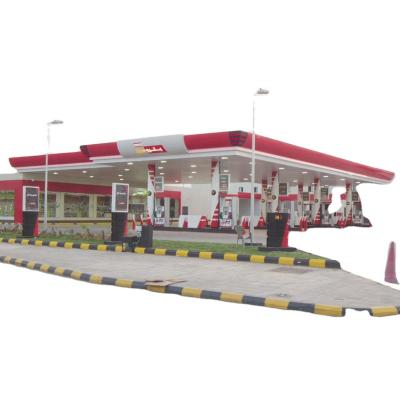 China Oil station gas station canopy/threw professional steel structural construction space sight filling gas station canopy roof construction prefab gasoline pump gas station for sale