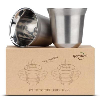 China Sustainable 80ml Insulated Stainless Steel Mug Nespresso Double Wall 2 oz Mini Coffee Cup for sale