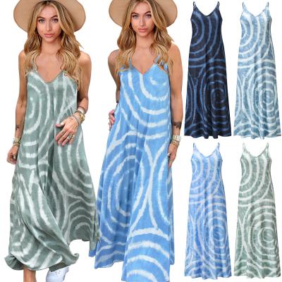 China Fashion Design Summer Anti-Static V-neck Toss Long Sleeveless Skirt Printed Sex Sleeveless Dress for sale