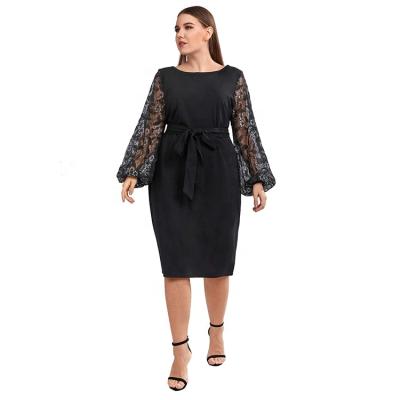 China Wholesale Customized Women's Bodycon Stretch Midi Pencil Dress Viable Plus Size Puff Elegant Mesh Long Sleeves Dresses for sale