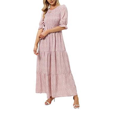 China Wholesale Custom Made Casual Ruffle Anti-Static Maxi Dress Long Waist Tiered Guangzhou Floral Print Half Sleeve Party Dresses Flower Dress Women for sale