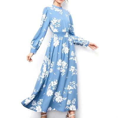 China High Quality Anti-Static Woman Dress Floral Ruffle Bubble Edge Belted 100% Chiffon Long Sleeve Polyester Career Casual Dresses for sale