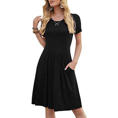 China Anti-Static Wholesale Custom Women's T-shirt Summer Cotton Casual Women's Skin Belly Belly Knee Length Dress With Pockets for sale