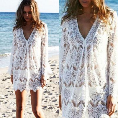 China Wholesale Anti-static Summer Tassel Bikini Swimwear Women Crochet Sexy Lace Beach Casual Dress In Stock for sale