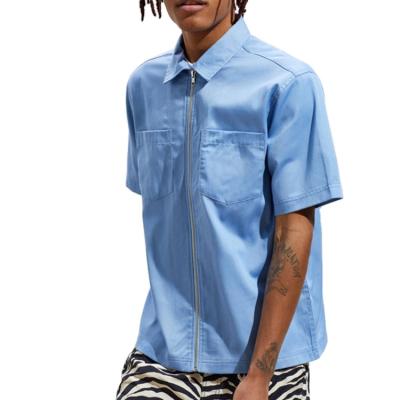 China Men's Anti-Shrink Zipper OEM Men's Shirt With Chest Service Pockets Short Sleeve Work Shirts for sale