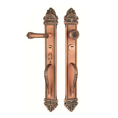 China Durable American High Security Double Bedroom Villa Security Sliding Door Handle Red Bronze Lever Lock for sale