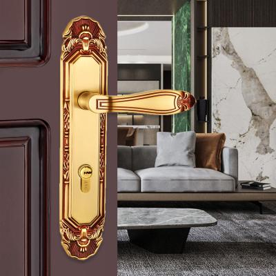 China 24K Gold Copper Anti-theft Anti-theft Mortise Hotel Security Durable High Security Office European Luxury Metal Sliding Pocket Door Lock for sale