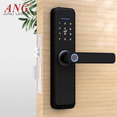 China Alloy Hotel Card Password Fingerprint Wifi Support Tuya Smart Keyless Front Door Lock Hot Selling App for sale