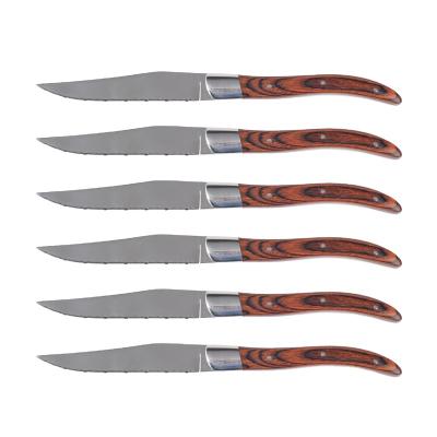 China 6pcs 4.5inch Kitchen Stainless Steel Meat Cutter Blade Viable Steak Knife Set With Wooden Handle for sale