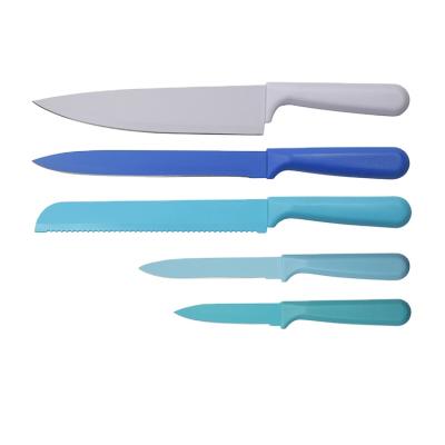 China Viable Colorful Non-Stick Coating Chef Serving Knife 5 Blades Stainless Steel Bread Slicer and Paring Knife Set for Home Kitchen for sale