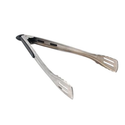 China Plastic Handle Stocked Stainless Steel Mini Food Tongs Kitchen Accessories for sale