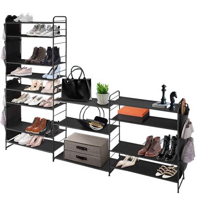 China (Size) Adjustable Hot Selling Detachable Amazon Multi-Layers Metal Shoe Shelf Storage Detachable Organizer with Extra Side Cloth Pockets for sale