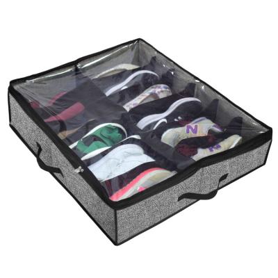 China Folding Underbed Storage Shoe Container for 12 Pairs, Fabric Shoe Storage Bag with Clear Window, Underbed Shoe Organizer for sale