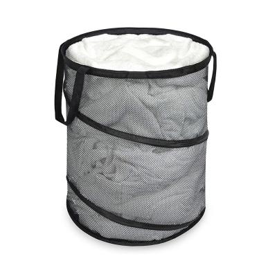 China Industrial Folding Spiral Mesh Hamper Reinforced Automatic Carry Handles and Laundry Bag Nylon Bottom Basket with Easy Carry Handles for sale