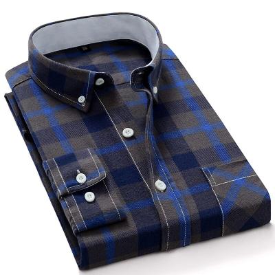 China 100% Cotton Anti-pilling Mens Office Shirts Long Sleeve Flannel Formal Regular Mens Plaid Shirts for sale