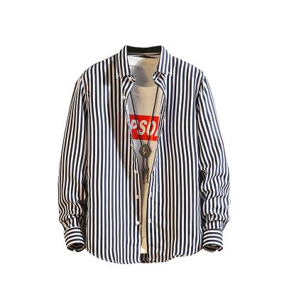 China Casual MOQ Hot Selling Low Long Sleeve Anti-pilling Stripe Plus Size Street Wear Teens Shirt for sale