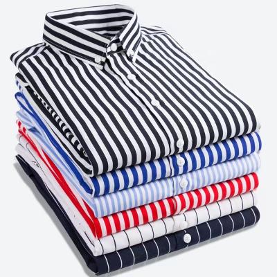 China Office Wholesale High Quality Anti-pilling Men's Shirts Long Sleeve Casual Stripe Plaid Plus Size Shirt For Men Custom for sale