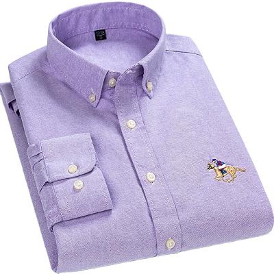 China Anti-pilling 6 Colors Solid Slim Fit Shirts For Men's Embroidery Oxford Shirt High End Formal Cotton Office Mens Full Sleeve for sale