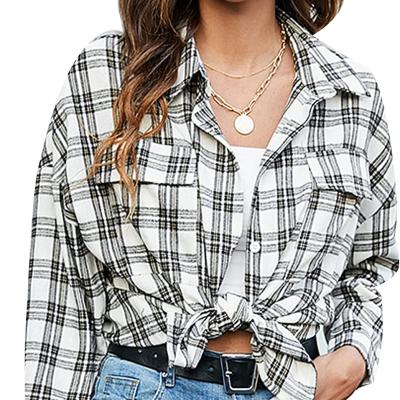 China 2022 High Quality Plaid Flannel Long Sleeve Single Button Breathable White Office Shirts For Women for sale