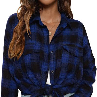 China Breathable Popular Casual Street Style Designers Long Sleeve Large Plaid Flannel Shirts For Women for sale