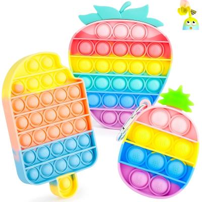 China Silicone Push Button Push Button Bubble Strawberry Ice Cream Pineapple Sensory Stress Worry Relieve Decompression Squeeze Doll Desk Toy for sale