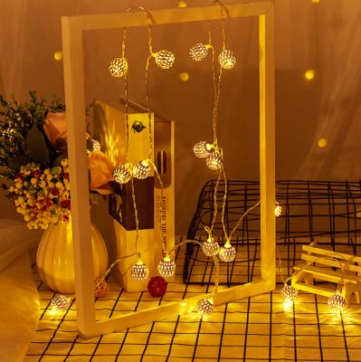 China Aluminum Alloy Led Golden Moroccan Hollow Ball Iron Christmas Daytime String Light Box Battery Ball Decorative Lantern for sale