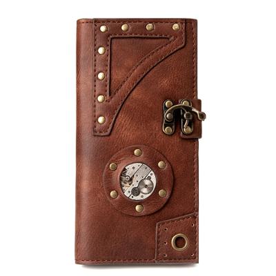 China Men's Triple Wallet Vintage Travel Wallet Leather Leather Waterproof For Men Steam Punk Card Holder for sale