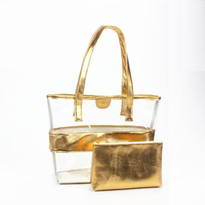 China Fashion Clear PVC Tote Bag Beach Bag Clear Handbags With Inner Pocket for sale