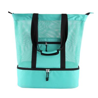 China Fashion Style Mesh Beach Bag With Zipper Top And Insulated Picnic Cooler Tote Bag For Beach Travel for sale