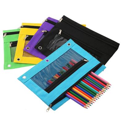 China Zipper Pen Bags 3-Ring Binder Pencil Pouch Stationery Bags Zipper Pencil Bag With PVC Mesh Window for sale