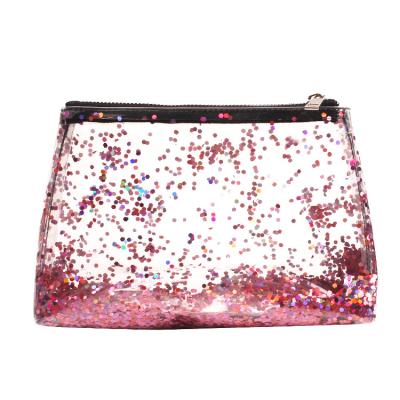 China PVC Shiny Glitter Fashion Crystal Liquid Bag Quicksand Glitter Bling Cosmetic Pouch for sale