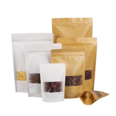 China Kraft Bag Brown And White Kraft Paper Reseal Zipper Lock Stand Up With Window Pouch For Food Packaging for sale