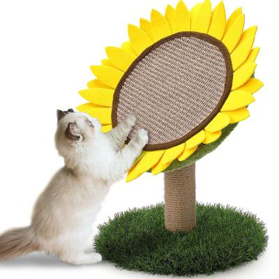 China OEM/ODM Sunflower Cat Scratching Post Natural Sisal Rope Scratcher Board Furniture Indoor Interactive Climbing Pet Stored Toy Flower for sale