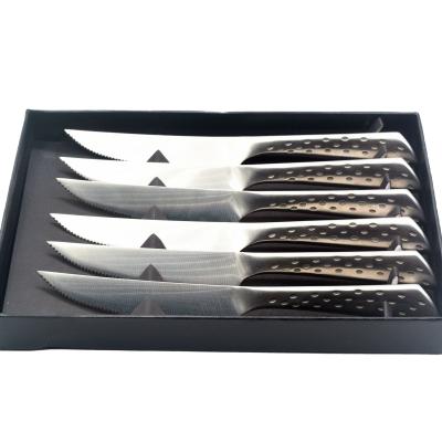 China Durable Hollow Handle Family Steak Knives Set 6 Stainless Steel Edge Serrated Steak Knives for sale