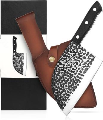 China Viable Serbian Chef Knife Meat Cleaver Forged Butcher Knife with Full Tang Handle Leather Sheath Kitchen Knife for Cooking, Camping for sale