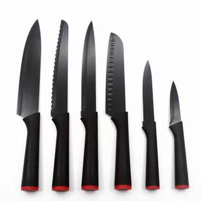 China Luxury Morden 6 Pieces Matte Black Titanium Plated Knife Set Forged Stainless Steel Kitchen Knife for sale