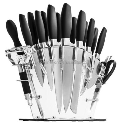 China Disposable Color Box Packing 13 Pcs S/S TPR Handle Chef Cheese Knife Set With Acrylic Block for sale