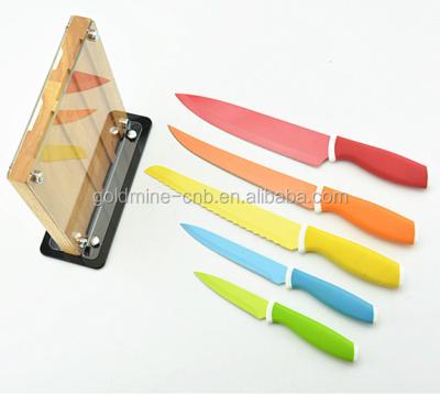 China Sustainable Liner 5 Pcs Colorful Knife Set With Knife Holder For Gift for sale