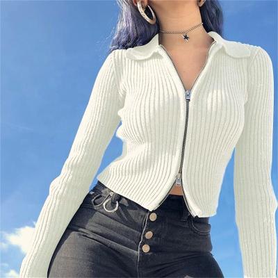 China Anti-Wrinkle Custom Knit Autumn Winter Women's Long Sleeve Jacquard Knitting Cropped Top Cardigans Sweater for sale