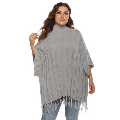 China Viable Wholesale Custom Women's Plus Size Knit Poncho Sweater With Tassel Fringe High Quality Ladies Stylish Knitwear for sale