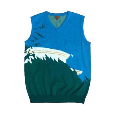 China 2021 Wholesale Fashion Anti-Wrinkle Fashion Custom Men's V-Neck Knitwear Colorful Sleeveless Special Pattern Knitted Sweater Vest Sweater for sale