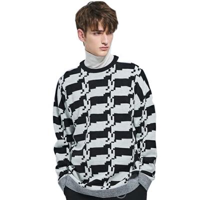 China 2021 Anti-wrinkle Fashion Vintage Sweater Pattern High Quality Italian Jacquard Geometric Custom Sweater Long Sleeve Knitted Men Sweater for sale